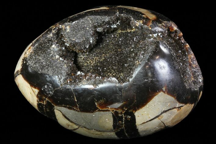 Septarian Dragon Egg Geode - Black Crystals #71902